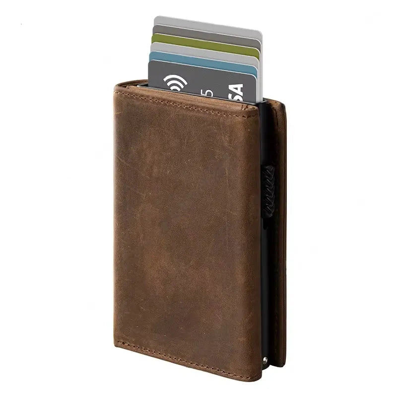 Billetera Hombre RFID Cuero Genuino Crazy Horse