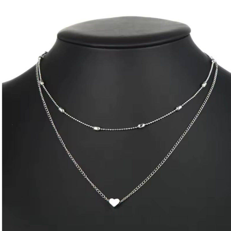 Collar Cadena Acero Inoxidable Dúo con Dije Corazón