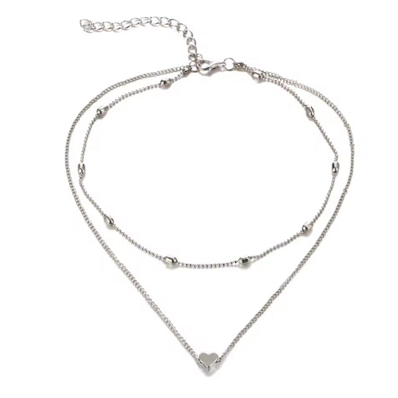 Collar Cadena Acero Inoxidable Dúo con Dije Corazón