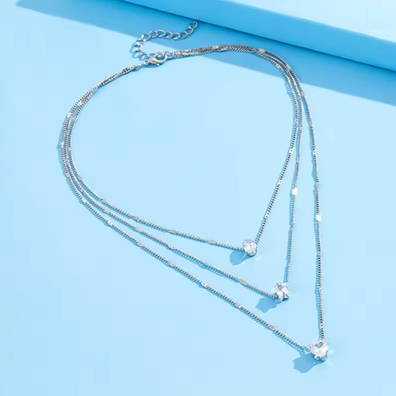 Collar Cadena Acero Inoxidable Trío con Dijes Diamante, Estrella y Corazón