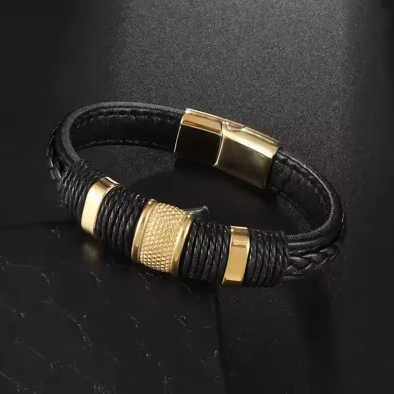 Pulsera de Cuero con Acero Inoxidable Hombre Hebilla Magnetica