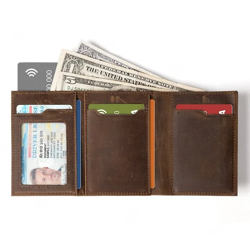 Billetera Hombre RFID Cuero Genuino Crazy Horse