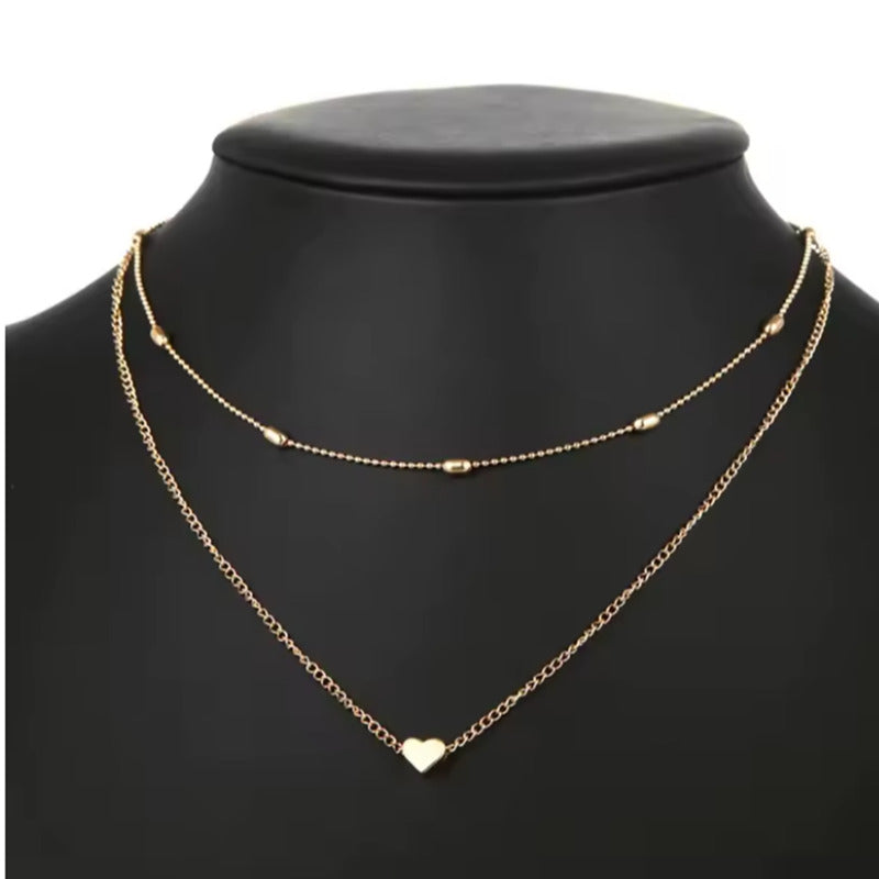 Collar Cadena Acero Inoxidable Dúo con Dije Corazón