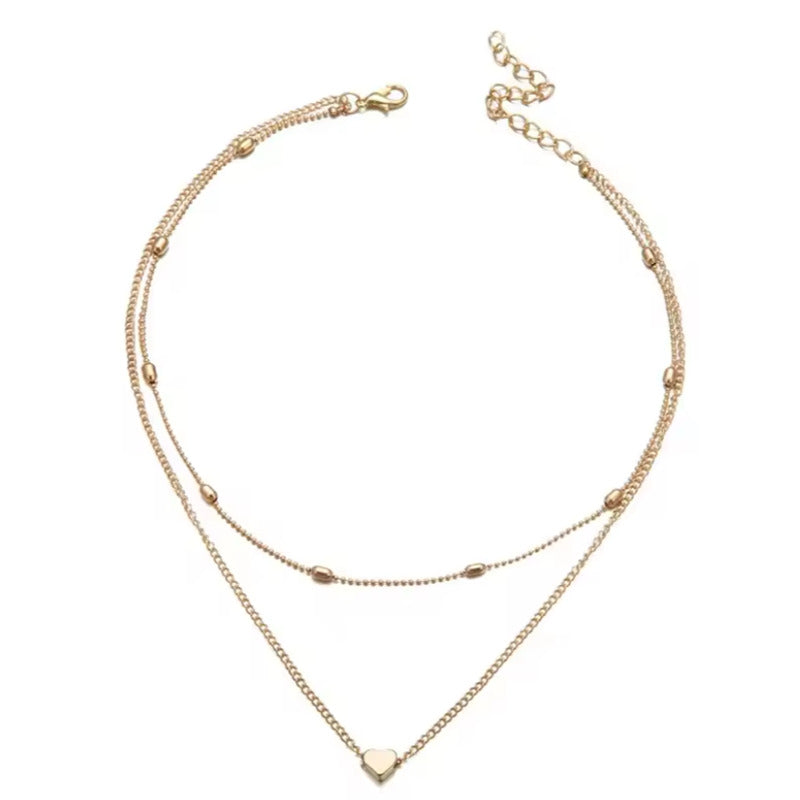Collar Cadena Acero Inoxidable Dúo con Dije Corazón