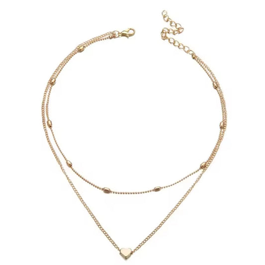 Collar Cadena Acero Inoxidable Dúo con Dije Corazón
