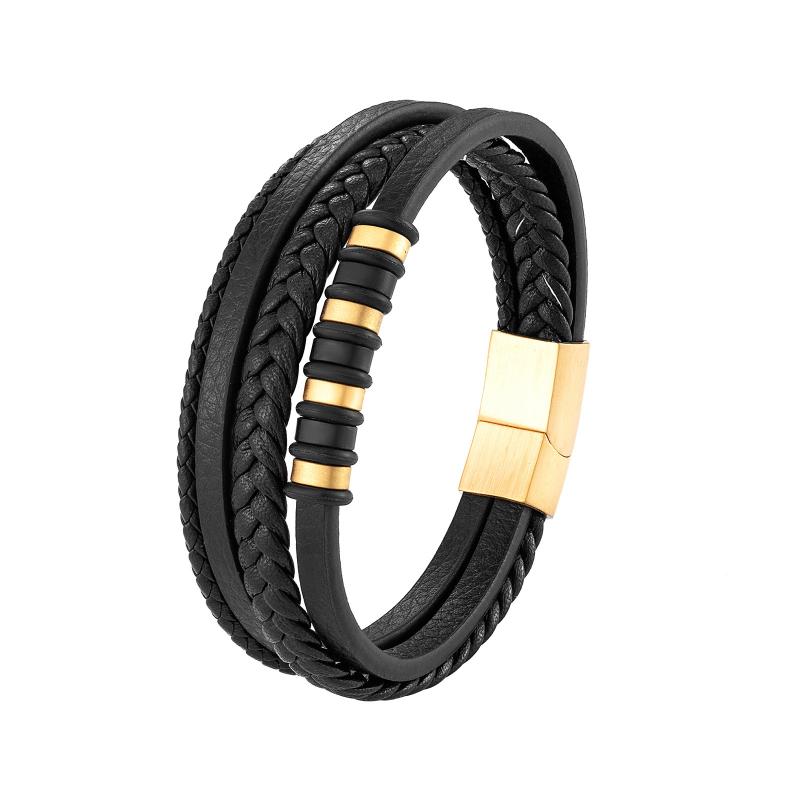 Pulsera de Cuero y Acero Inoxidable Hombre con Hebilla Magnético