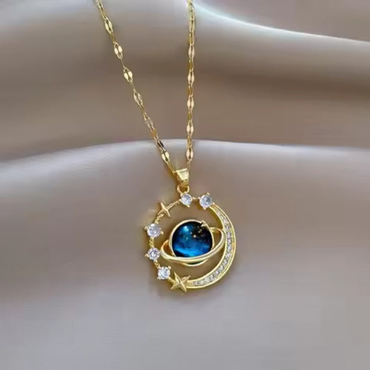 Collar Cadena Acero Inoxidable con Dije Planeta Azul