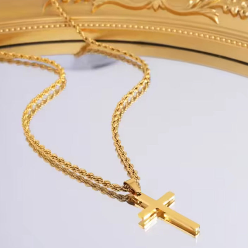 Collar Cadena Acero Inoxidable con Dije Cruz