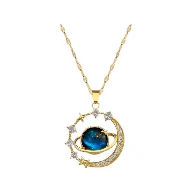 Collar Cadena Acero Inoxidable con Dije Planeta Azul
