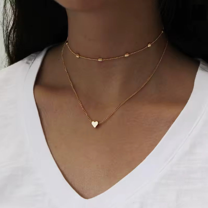 Collar Cadena Acero Inoxidable Dúo con Dije Corazón