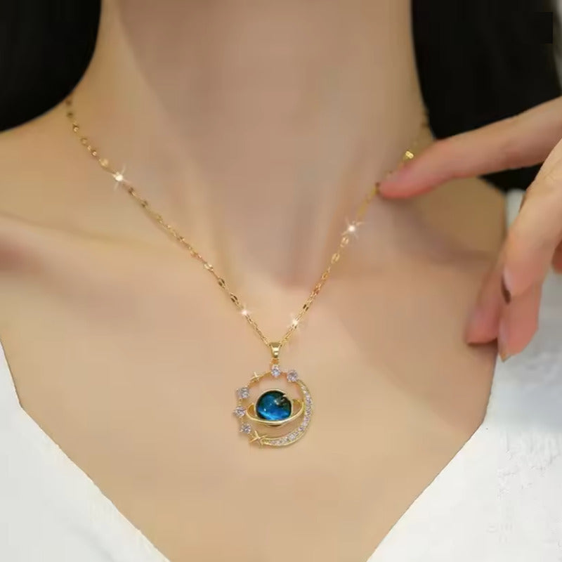 Collar Cadena Acero Inoxidable con Dije Planeta Azul