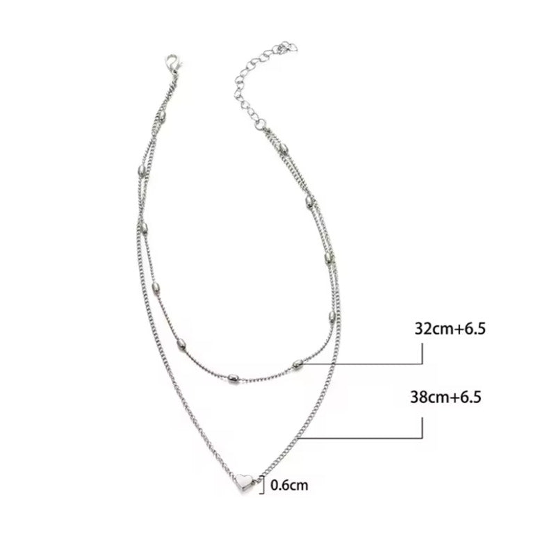 Collar Cadena Acero Inoxidable Dúo con Dije Corazón